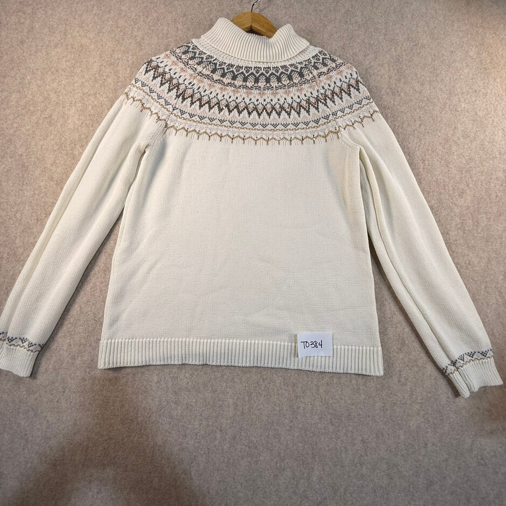 Alya Womens Fair Isle Turtleneck Sweater Cream Sequin Accent Knit Top Size M
